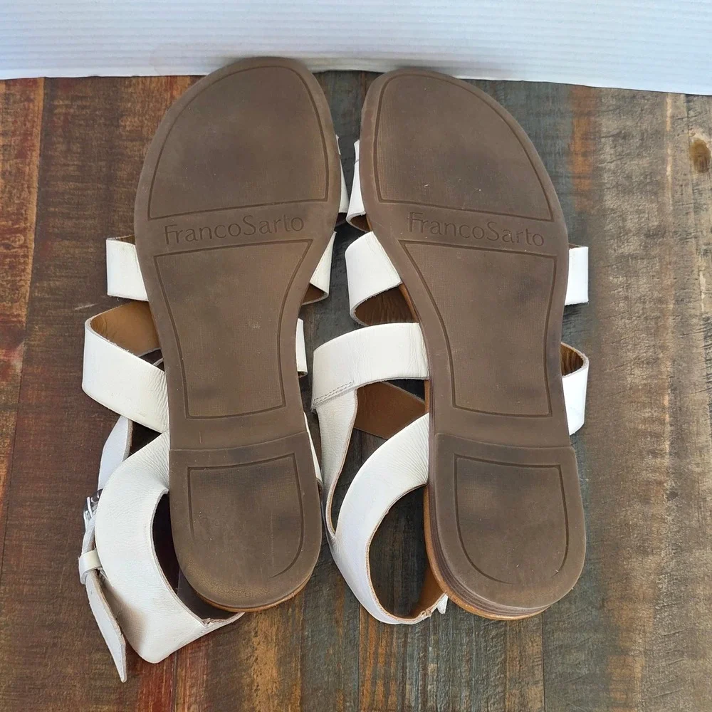 Franco Sarto Galya White Leather Gladiator‎ Sandals Womens Size 9M Strappy Flat